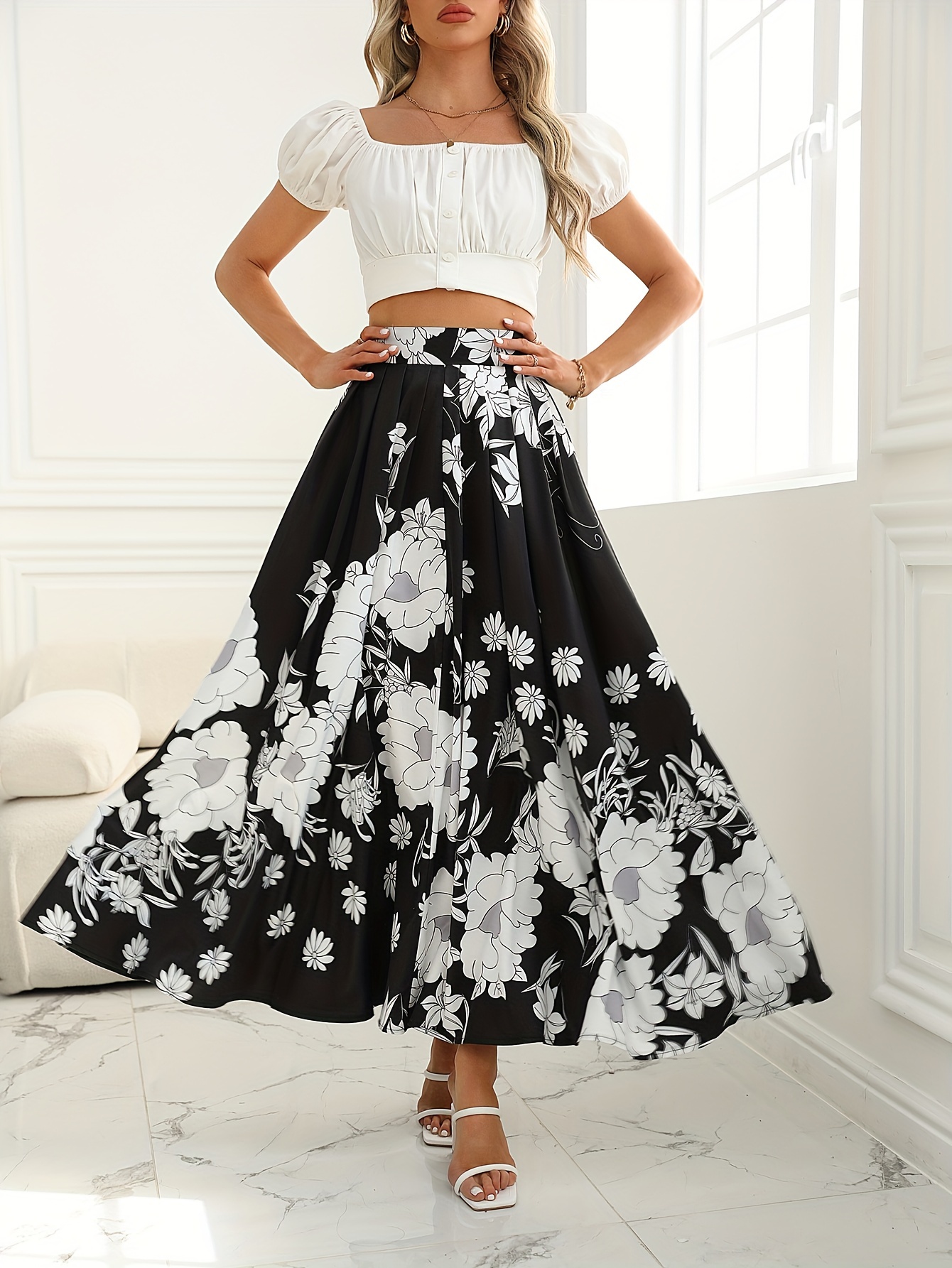 Flared long outlet skirt and top