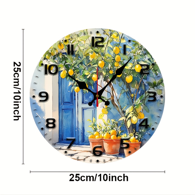 TEMU Orologio da parete e silenzioso in legno massello stile e americano da 10 pollici (25,4 cm) a tema mediterraneo - 1 pz - Batterie non incluse,