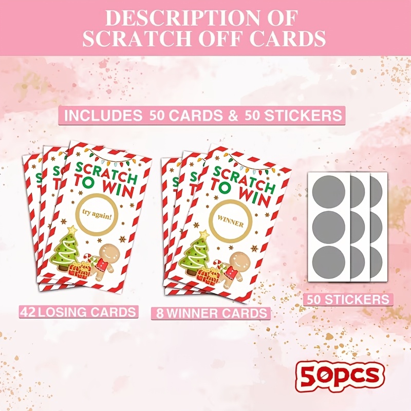 TEMU 50pcs Christmas Scratch Off Cards Suitable For Parties, Gingerbread For Man & Xmas Tree Tickets With Prizes, Non-cash Paper For Winter, Holiday
