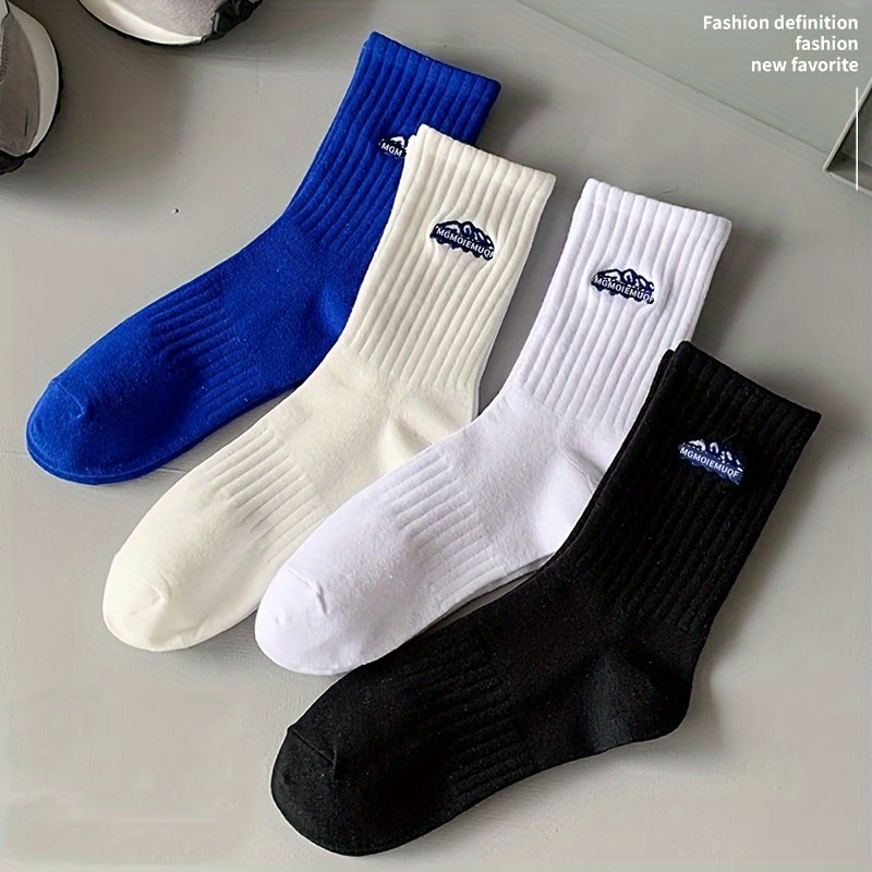 

4pairs Men's Casual Sports Socks, Breathable Comfy Sweat Absorption Stockings, Skateboard Socks, Men's Trendy Socks For Spring Summer