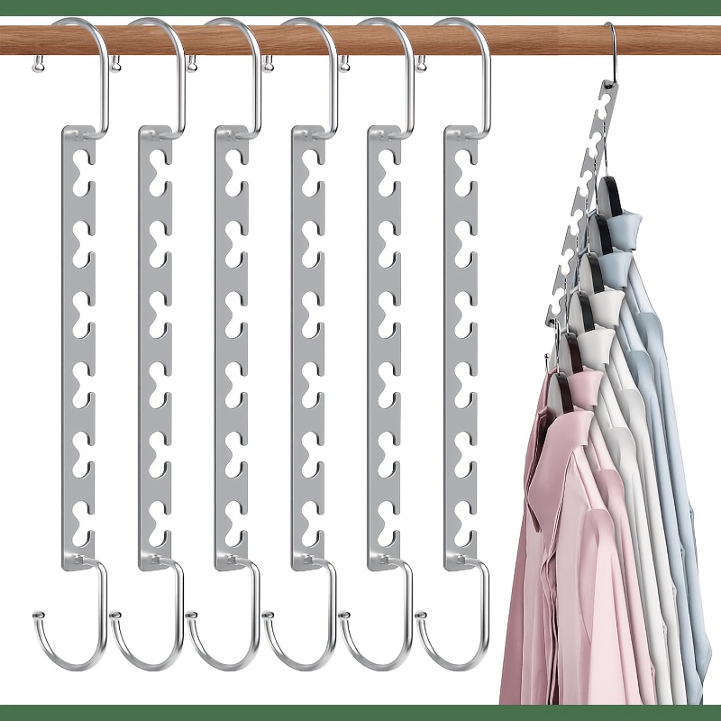 E-shop 6 Stück Silberne Stabile Metallbügel 10 Zoll Kleiderschrank-Organizer Platzsparende Bügelpackung Kaskadenbügel