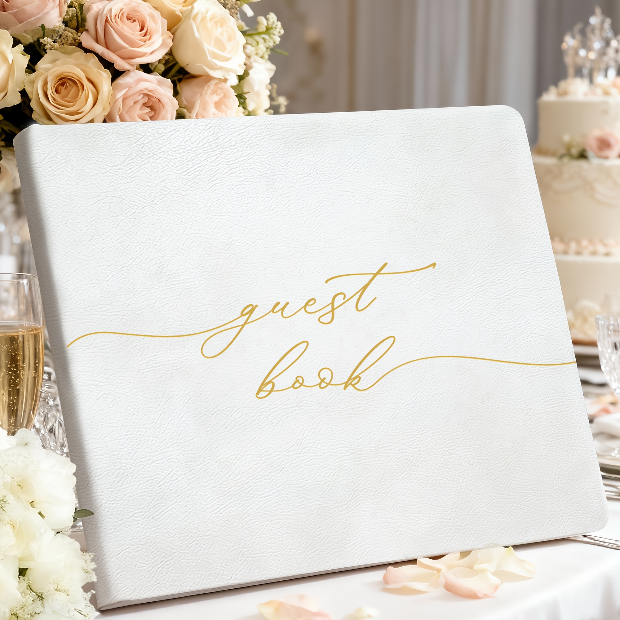 Image of Luxury Vegan Leather Guest Book - Elegant Faux Leather Hardcover Wedding Book, 9"x7" Size Suitable For Baby Showers, Birthdays, Receptions - 100 Pages (50 Sheets) - Vegan Wedding Planner Signbook