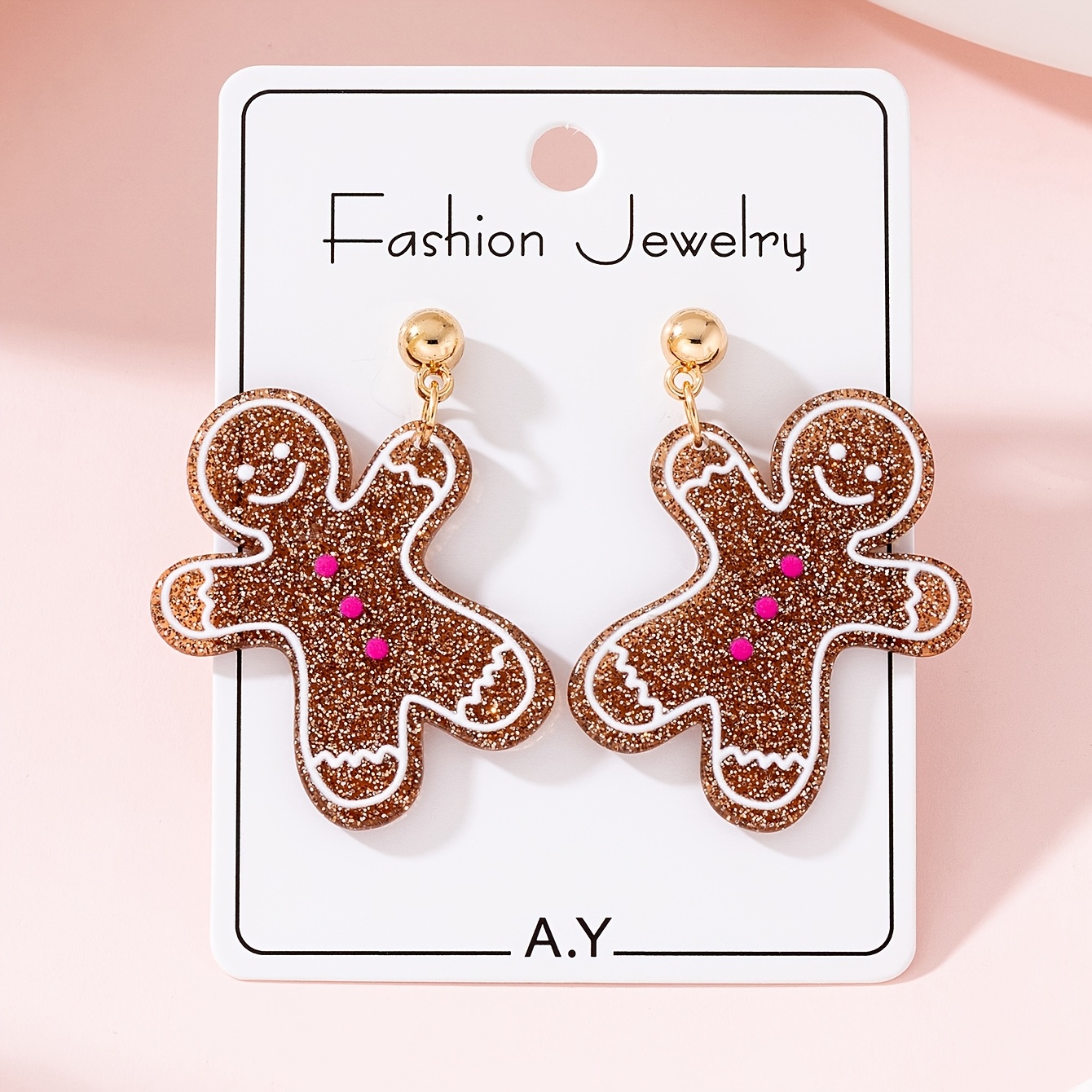 TEMU 1 Pair Christmas Cute Gingerbread Man Design Women's Fashion Earrings, Suitable For Holiday Parties