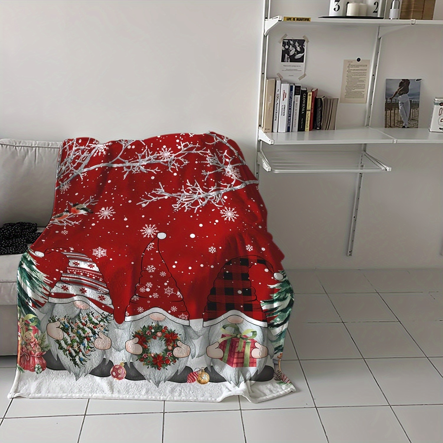 TEMU Reversible Christmas Throw Blanket | Plush, Soft, Warm, Comfortable, Multipurpose Knitted Polyester Blanket With , Contemporary Style, Red, For