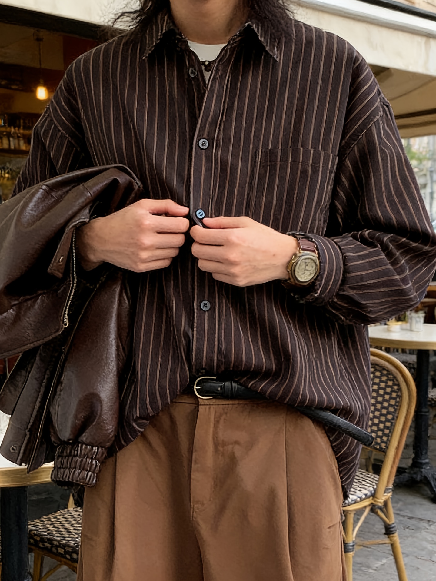 brown striped dress shirt Brown Multi / XS / T000PS7934 Striped Perfect Unisex Long Sleeve T-Shirt