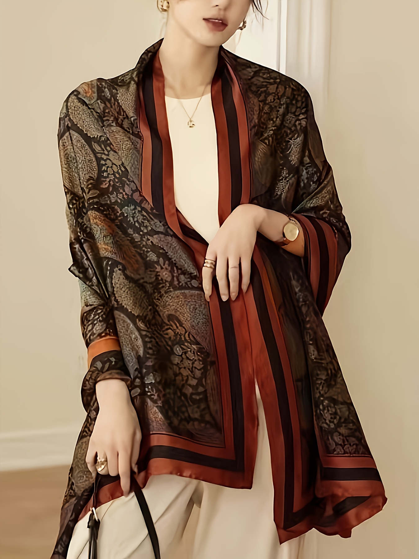 an elegant oversized paisley print shawl soft and   featuring a vintage style with a collarless design   to resist deformation suitable for spring summer and autumn and offers sun protection details 0