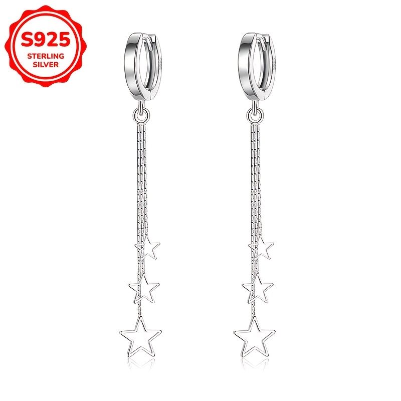 

Boucles d'Oreilles Pendantes Élégantes à Pompon Étoile pour Femmes - Argent Sterling 925, Hypoallergéniques, Parfaites pour Tenue Décontractée & Cadeau