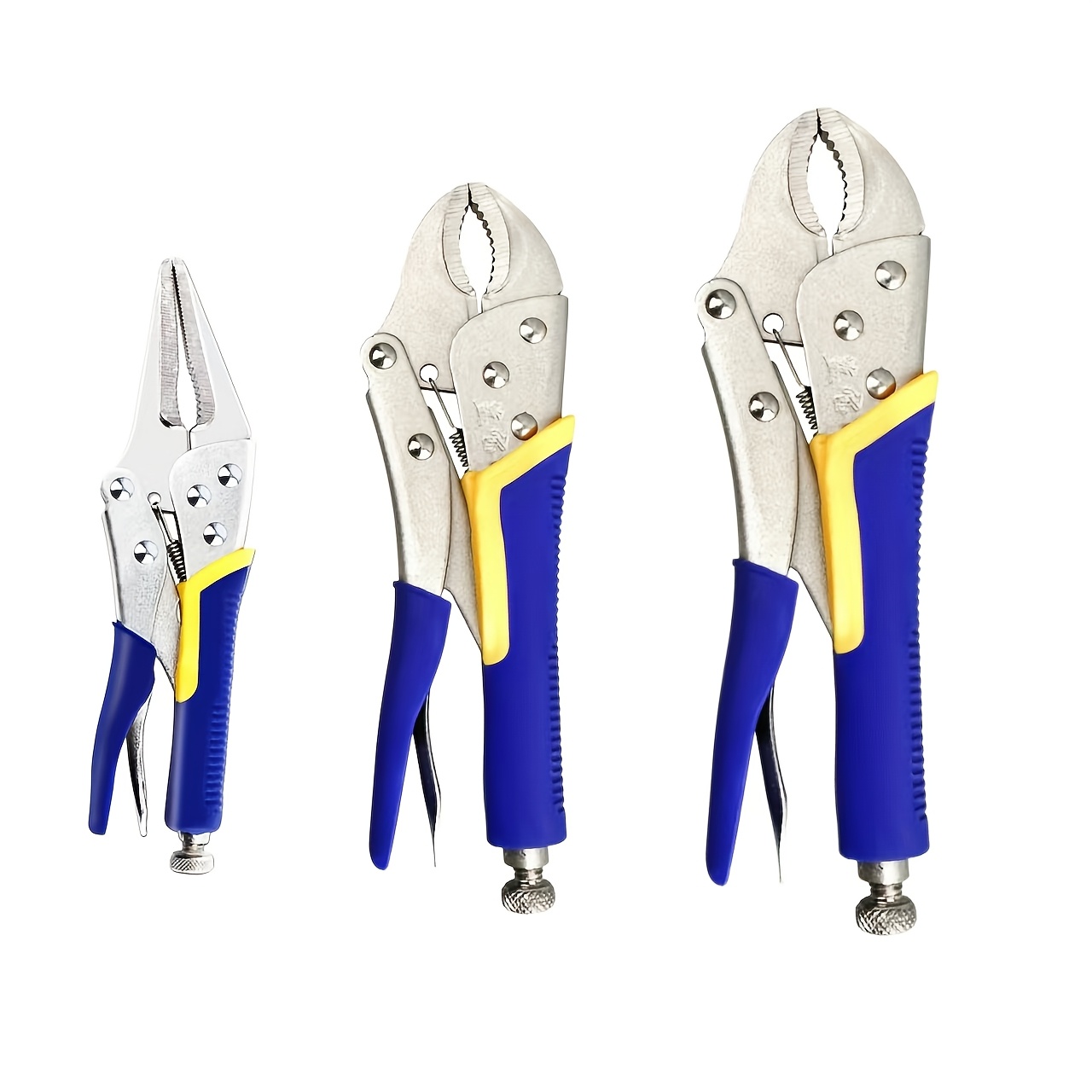 TEMU 1/3pcs Carbon Steel Pliers Set, 10", 7", 6.5" Jaw Size, Curved And Straight Jaw, Locking Pliers With High Clamping Force