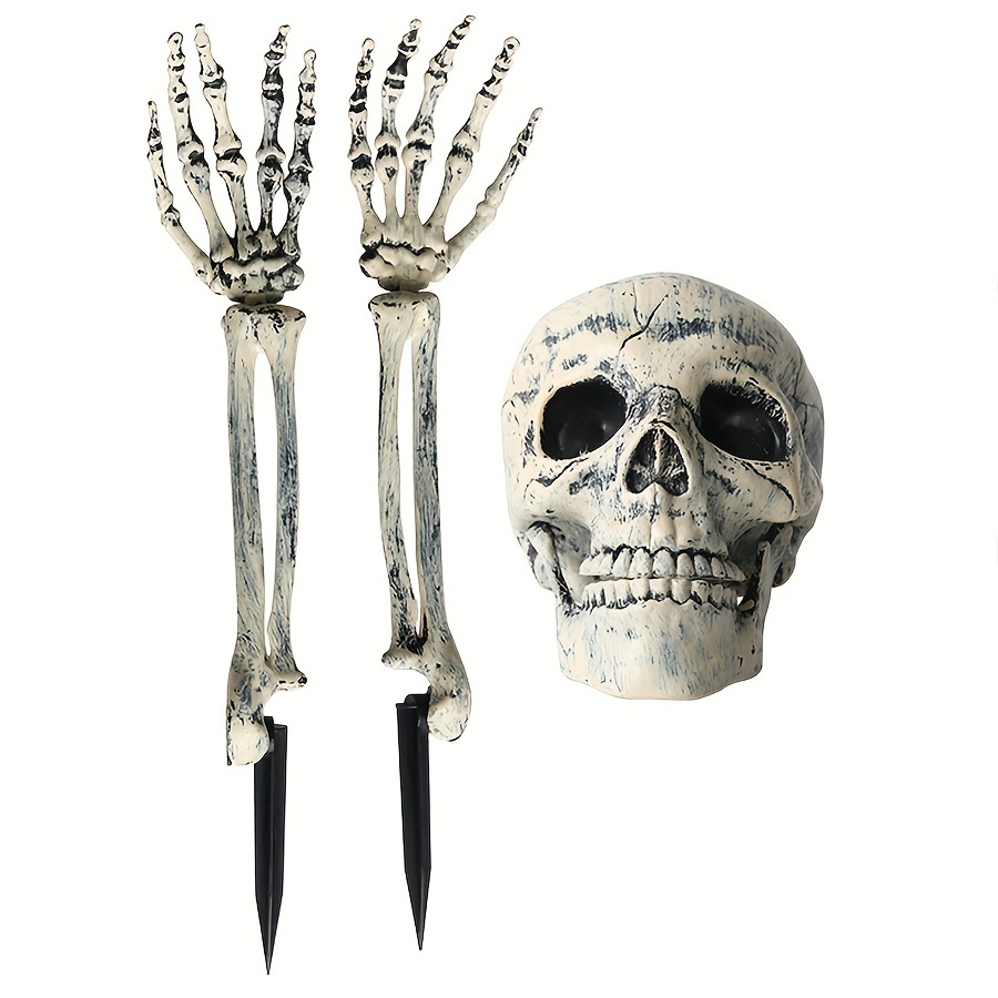 Image of Halloween Realistic Skeleton Head Human Hand For Halloween Party Home Garden Lawn Decor Horror Props