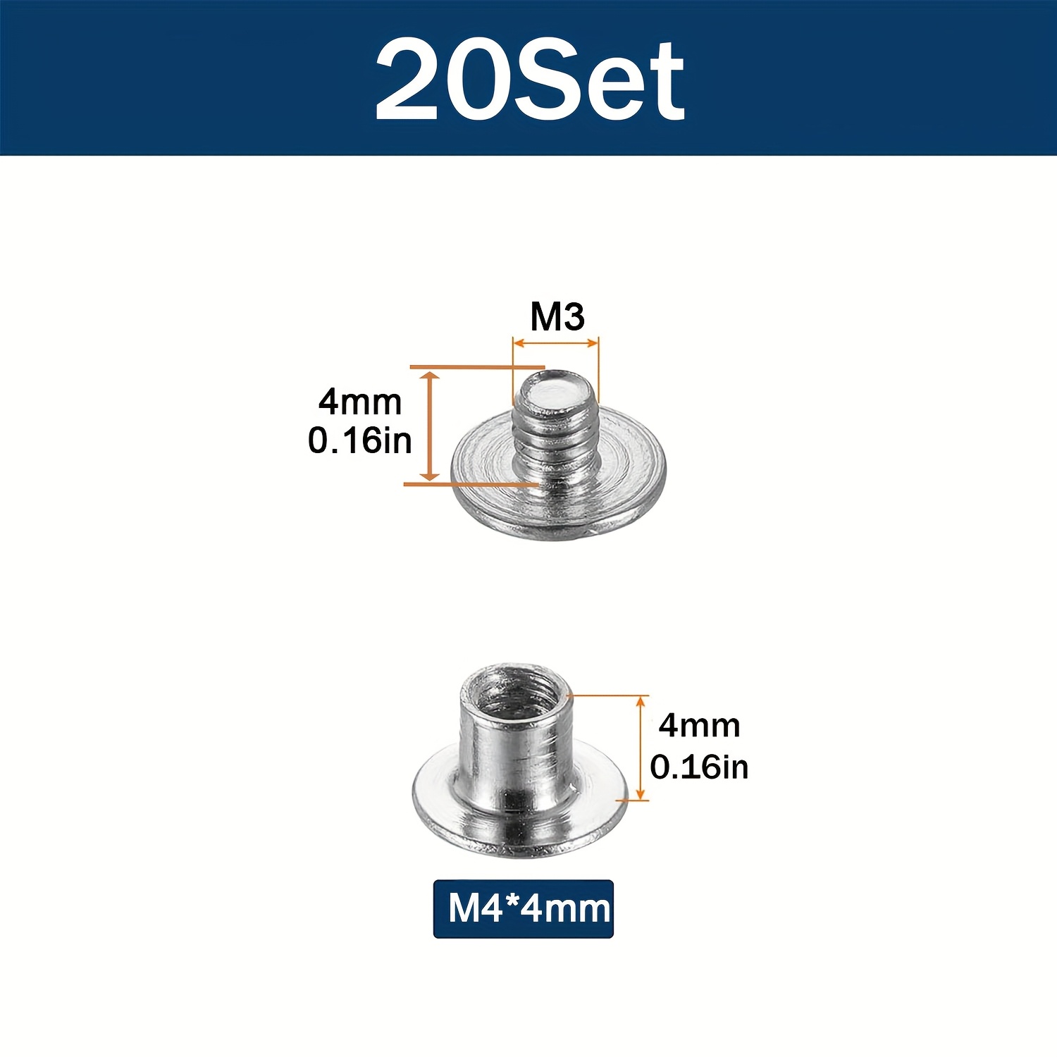 20 Sets Stainless Steel Binding Chicago Screws Studs Rivets Slotted Belt Screws Suitable For Leather Bags, Boots, Diy Enthusiasts, Album Table Menu Fasteners