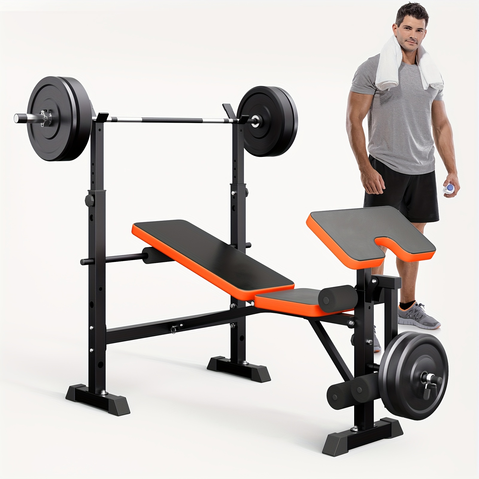 de Pesas Ajustable en con Soporte para Sentadillas de Gimnasio  Plegable Resistencia, Capacidad de KG Inclinado/Declinado,  Barras