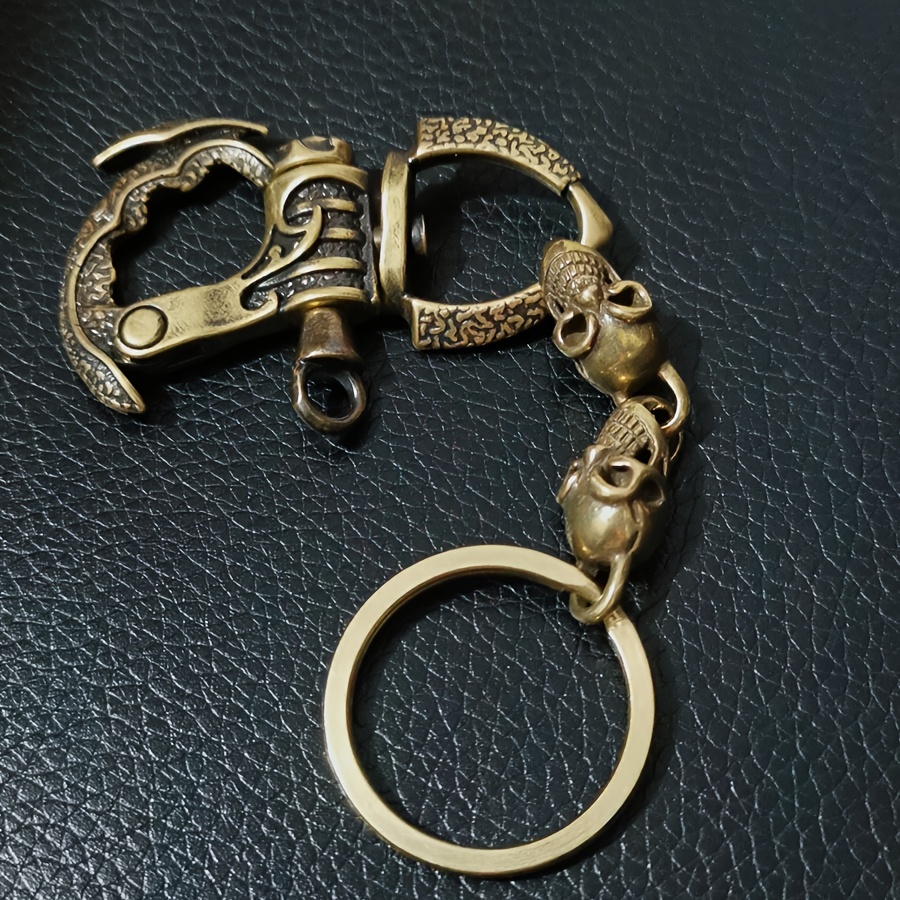 Handcrafted Vintage Brass Skull Keychain - Gothic Pirate Biker Accessory with Intricate Floral Design, Durable Metal Key Ring for Men, Goth Accessories, Edgy Accessory, Intricate Craftsmanship