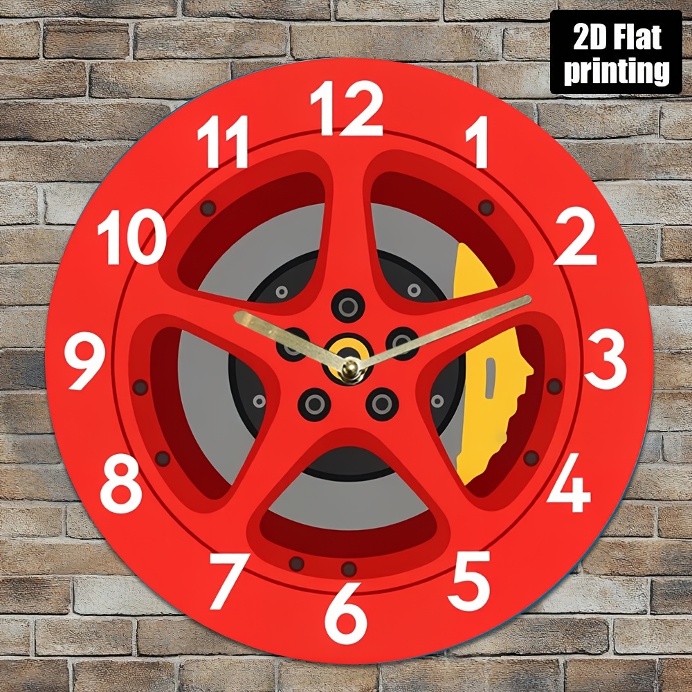 TEMU 1 Racing Wheel Design Wall Clock - Red And Black Sports Car Theme, White , Decorative, Gift For Car Enthusiasts, Modern Clock, Suitable For Man