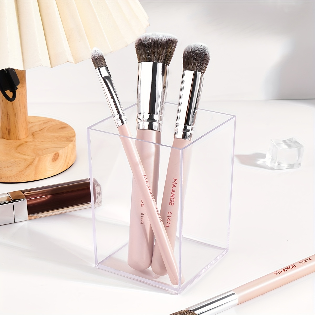 MAANGE Square Storage Bucket Set for Makeup Brushes, a Beauty Storage Essential, Minimalist Brush Holder, Desktop Makeup Tool Box, Packaged Acrylic Storage Cylinder, Perfect Gift for Women.
