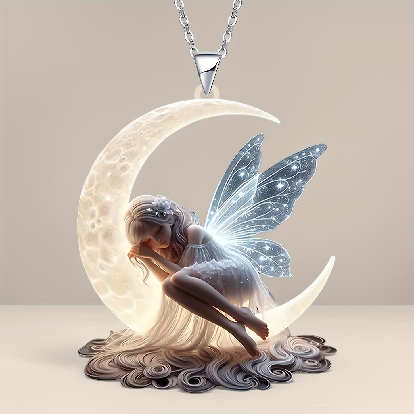 Fairy Princess Sleeping on the Moon Necklace Pendant, Gift for Her