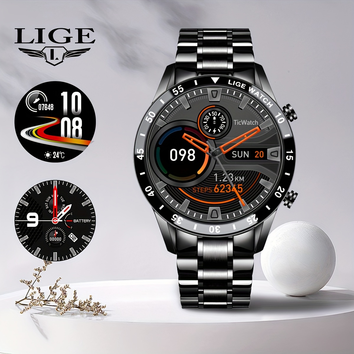 Lige Smart Watch With 1.39" Full-touch Screen. Music Control Function/call Information /calorie Counting. Multi-functional Sports Outdoor Wristwatches For And Iphone. Suitable For Gifting To Men