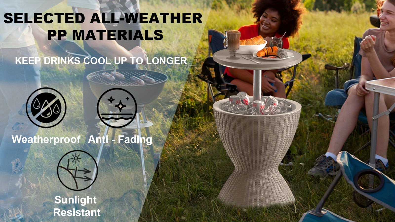 3 in 1 ice bucket combines cooler wine table and coffee table lid 30 l 8 gallon drink storage cans with ice rattan look with any patio furniture decor built in drainage plug beverage cooler drinks ice cold for hours easy to assemble details 3