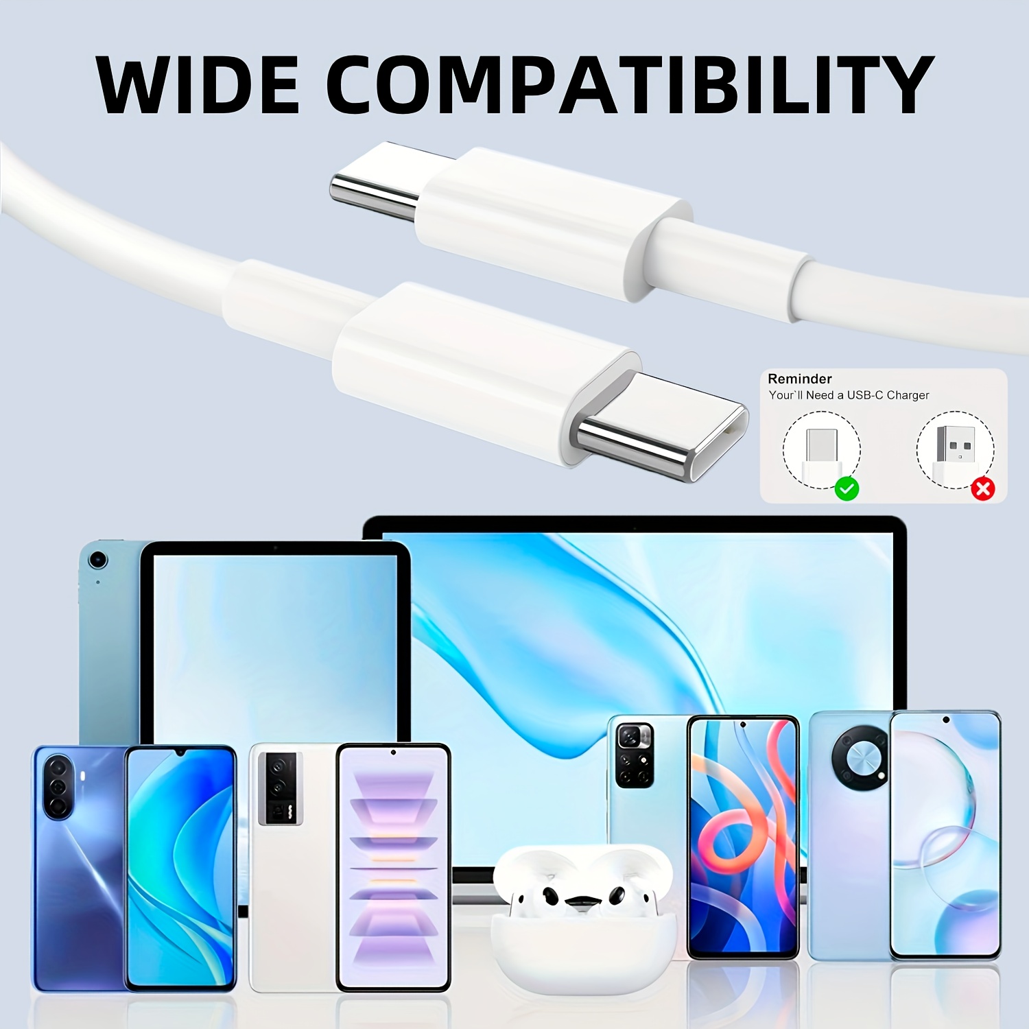 USB Cable for iPhone 11/Pro/Max - 6ft Type-C to iPhone Charger Power Cord  Sync Wire USB-C Long Compatible With iPhone 11/Pro/Max 