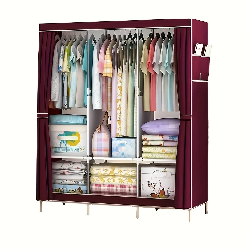 

Spacious And Elegant Wardrobe - Easy To Assemble, Paint , In Silvery Gray, Coffee Or Red, Portable Closets