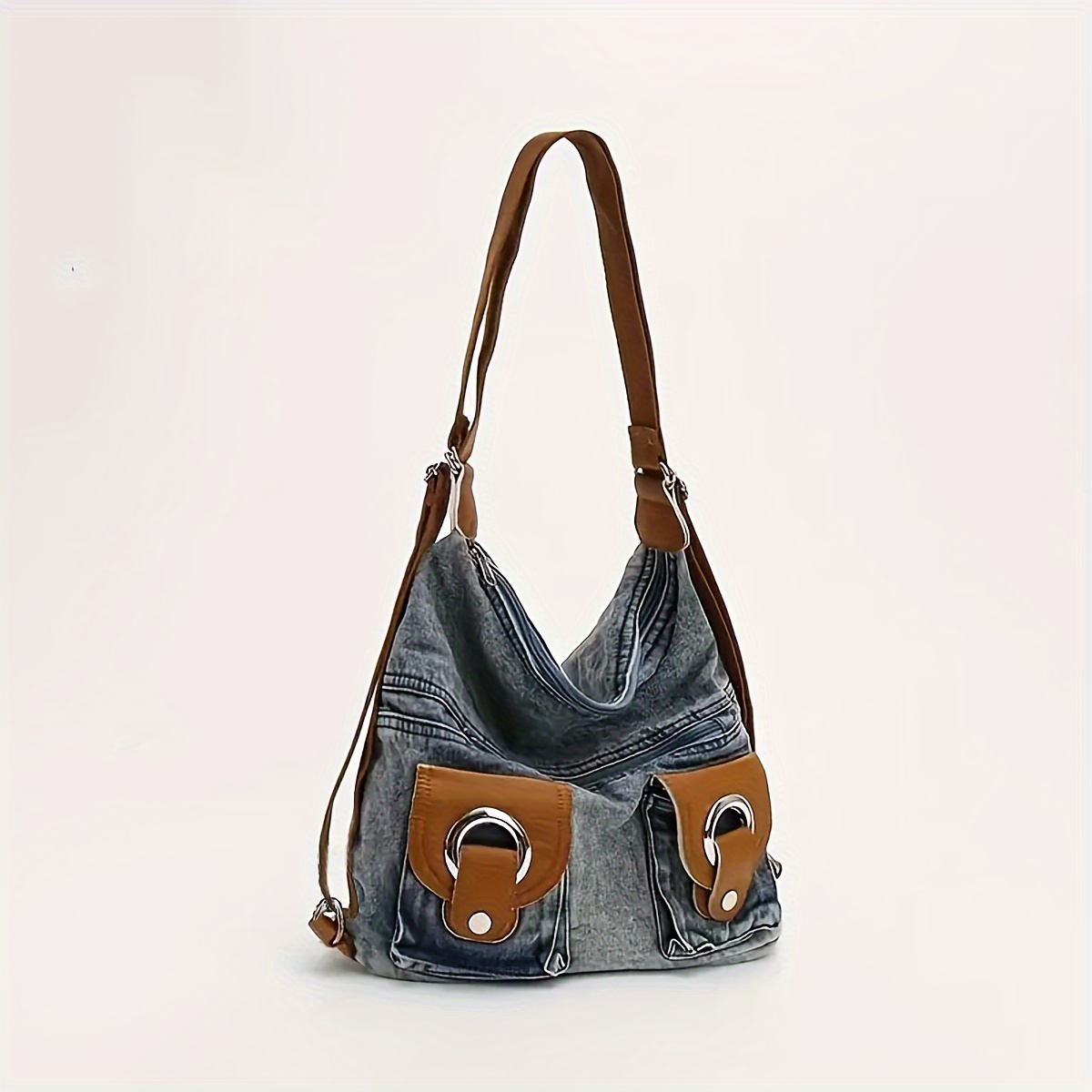 

Vintage Denim Backpack, Y2k Large Capacity Hobo Bag, Trendy Crossbody Shoulder Bag For Women