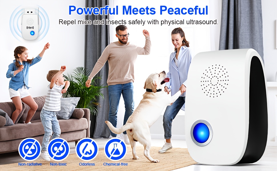 【2026新版双声道】超声波技术害虫控制装置-适用于家庭、厨房、办公室、酒店和仓库的有效室内害虫控制-消除跳蚤、昆虫、蚊子、老鼠、蜥蜴、蜘蛛、 、蟑螂等。它是夏天的必备品，对人类和宠物都是安全的 商品详情 1