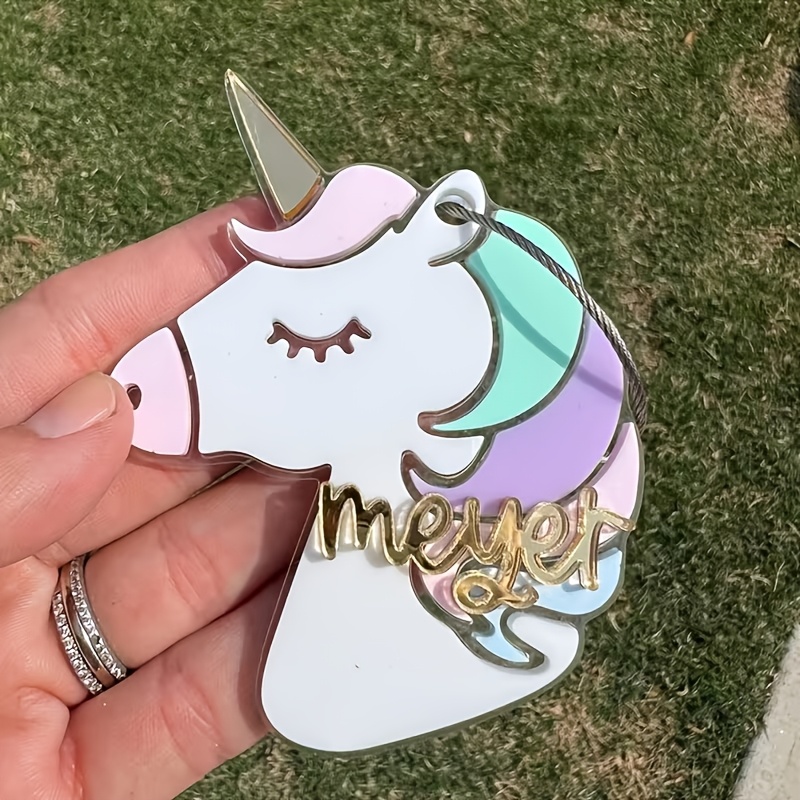 TEMU Unicorn-shaped Custom Name Tag, Soft Macaron Gradient Mane With Shiny Golden Name. Includes Lanyard, Suitable For Backpack Charms, Luggage Tags,