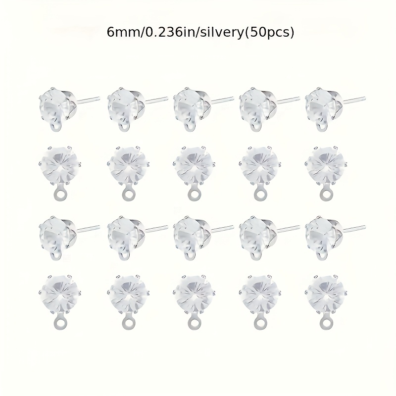 50pcs 6mm Earring Studs Glass Post With Loop Suitable For Making Supplies