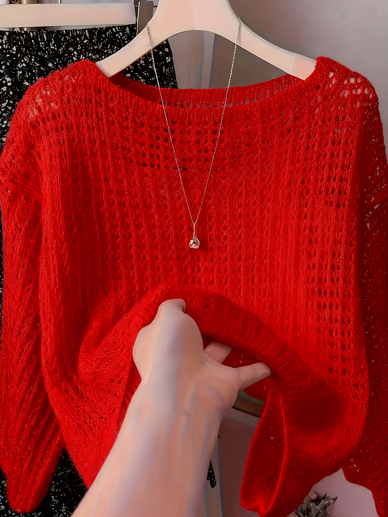 womens elegant lace hollow sweater soft   lightweight layering top spring summer and autumn   office   wear textured autumn wardrobe breathable fabric
