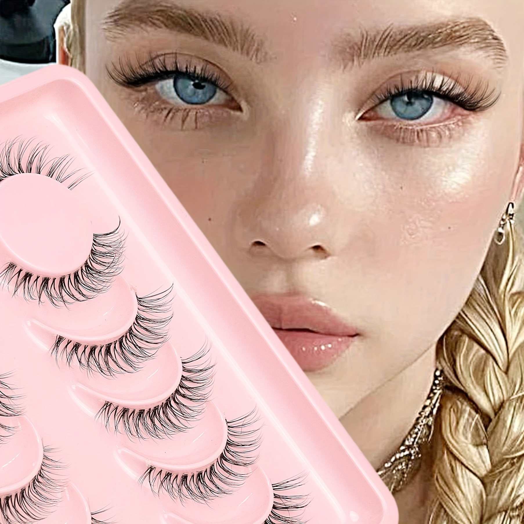 6 Pairs Of Natural Curls, V-shaped Cross, Natural Curls And Elongated Eyelets, Transparent Stems, Fashionable False Eyelashes