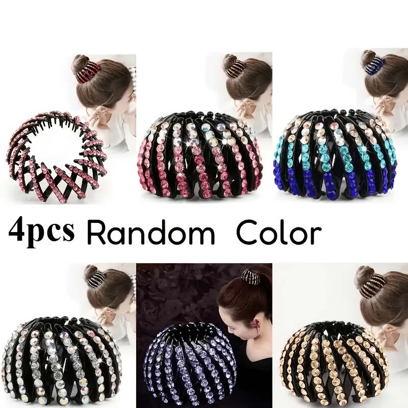 TEMU Lot de 4 pinces à cheveux aléatoires de boule avec strass et boutons de fleurs