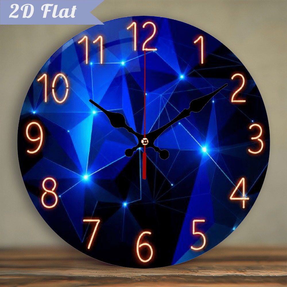 TEMU 2d Flat 1pc 10 Inchart Dark Blue Dream Geometric Clock Wall Silent Silent Clock, Living Room Bedroom Kitchen Home Decor, Aesthetic Room Office