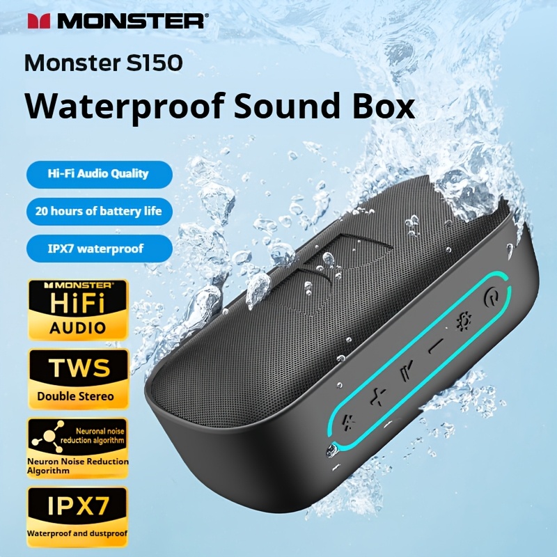 TEMU Monster Wireless Portable Speaker, Ipx7 Waterproof Speaker, With Rgb Lighting, , Hd Calling, Supports Usb/aux/tf Card , 20w Stereo, Tws Pairing,