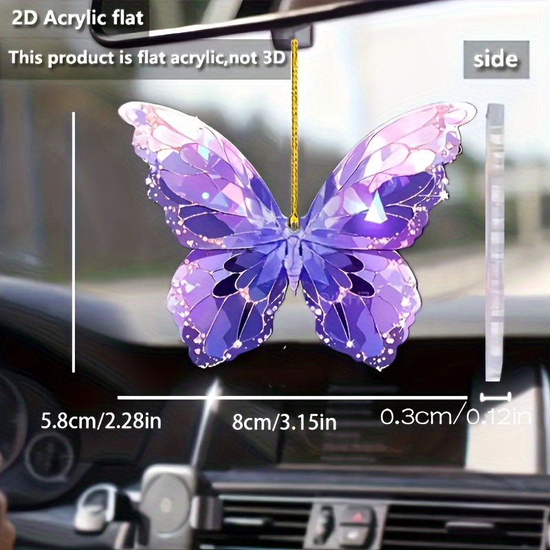 

Elegant Amethyst Butterfly Car Mirror Charm - Acrylic Pendant For Bags & Keys, Perfect Couple's Gift