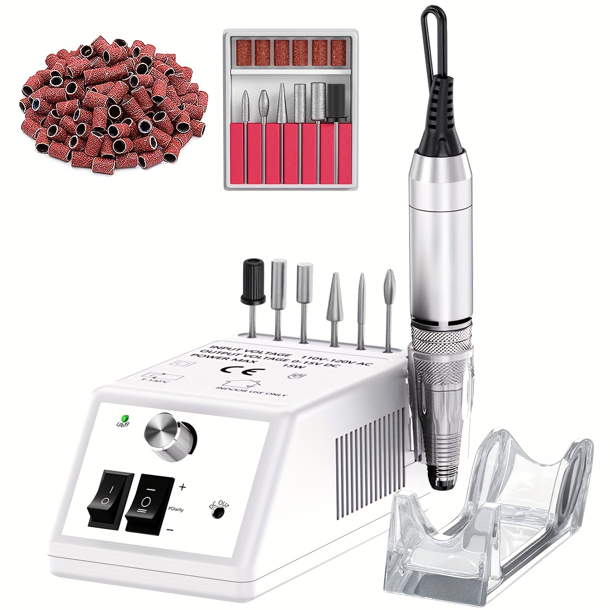 Image of -one For Nail Polish Machine With 6 Types Of Drills And Aluminum Alloy Handle, Up To 30, 000 Rpm, The For Nail Polishing, Buffing, Removing For Nail Polish And Other