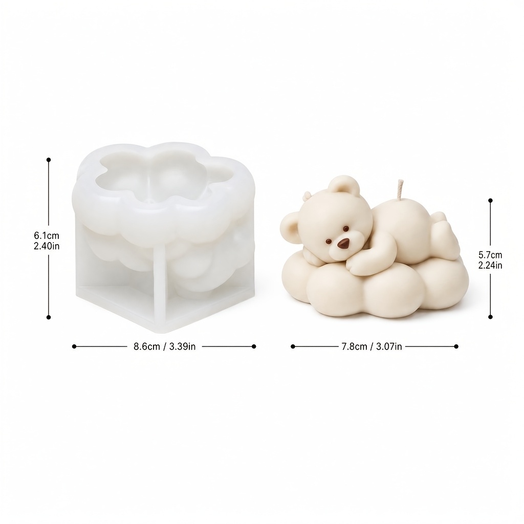 TEMU Stampo in silicone a forma di orso addormentato 3D a forma di nuvola, stampo in silicone a forma di orso , stampo a per candele in cera di soia,