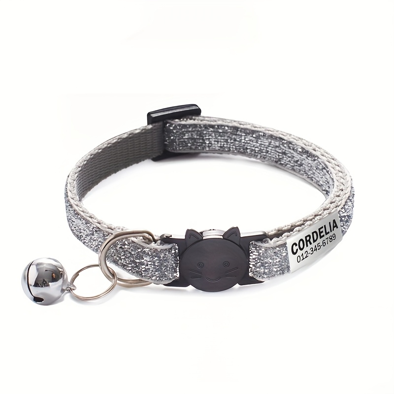 TEMU [Personnalisation] 1pc Collier pour chat doux et sûr avec clochette, nom de l'animal et numéro de téléphone gravés sur mesure, collier
