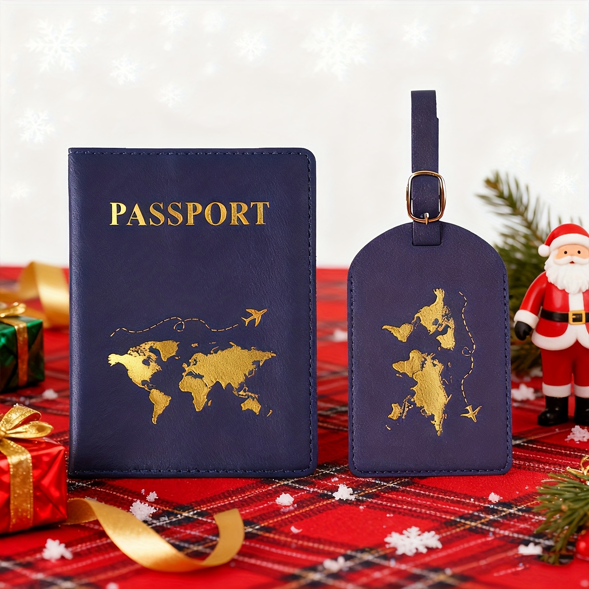 TEMU 2pcs Passport Set For Men And Women, 1pc Passport Holder + 1pc Luggage Tag, Thickened Exquisite Pvc Passport Cover With Gilded Pattern, Luggage
