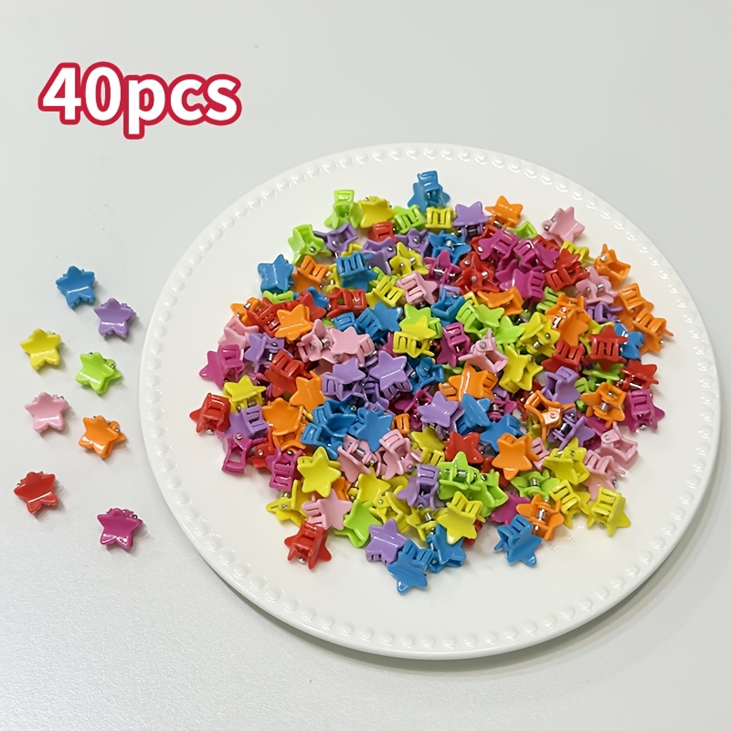 TEMU 40pcs Colorful Star Set, Style Hair Clippers, Heart Colorful Hair Accessories, Hairclip, Suitable For Various Hairstyles, Daily Leisure And
