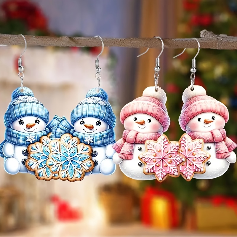 

2 Pairs Snowman Acrylic Dangle Earrings, Cute Cartoon Christmas Festive Dangle Earrings For Women-perfect For Parties And Holiday Celebrations