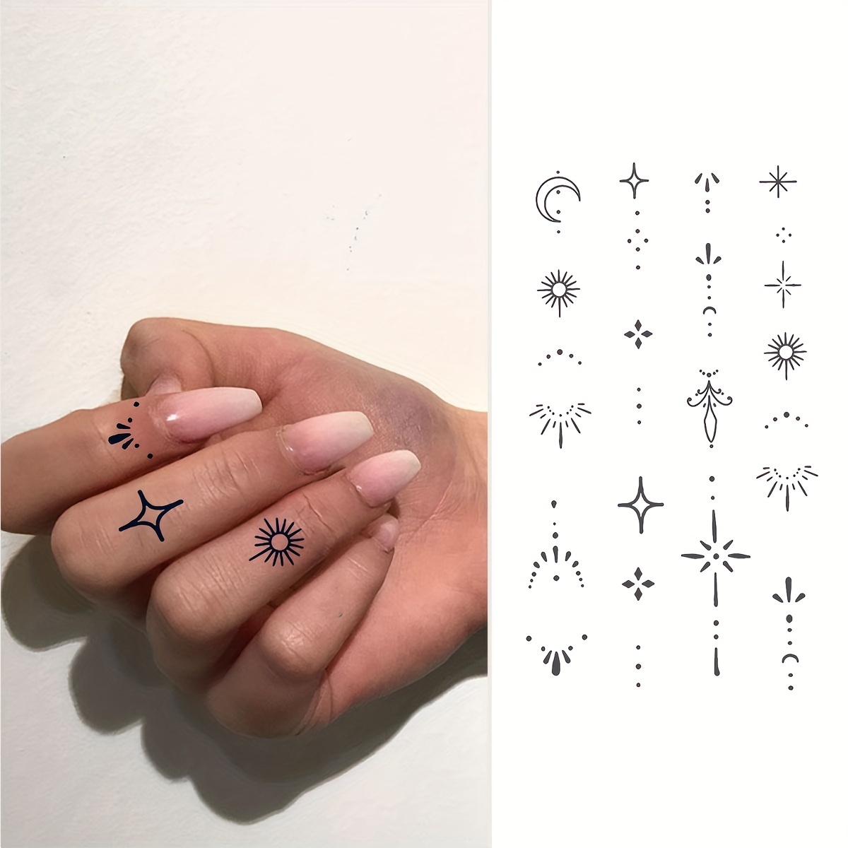 

Temporary Tattoos For Fingers - Assorted Designs With Stars, , And Dots - Waterproof, Realistic Non-reflective Stickers - Long 3- - 1 Sheet Oblong Shape