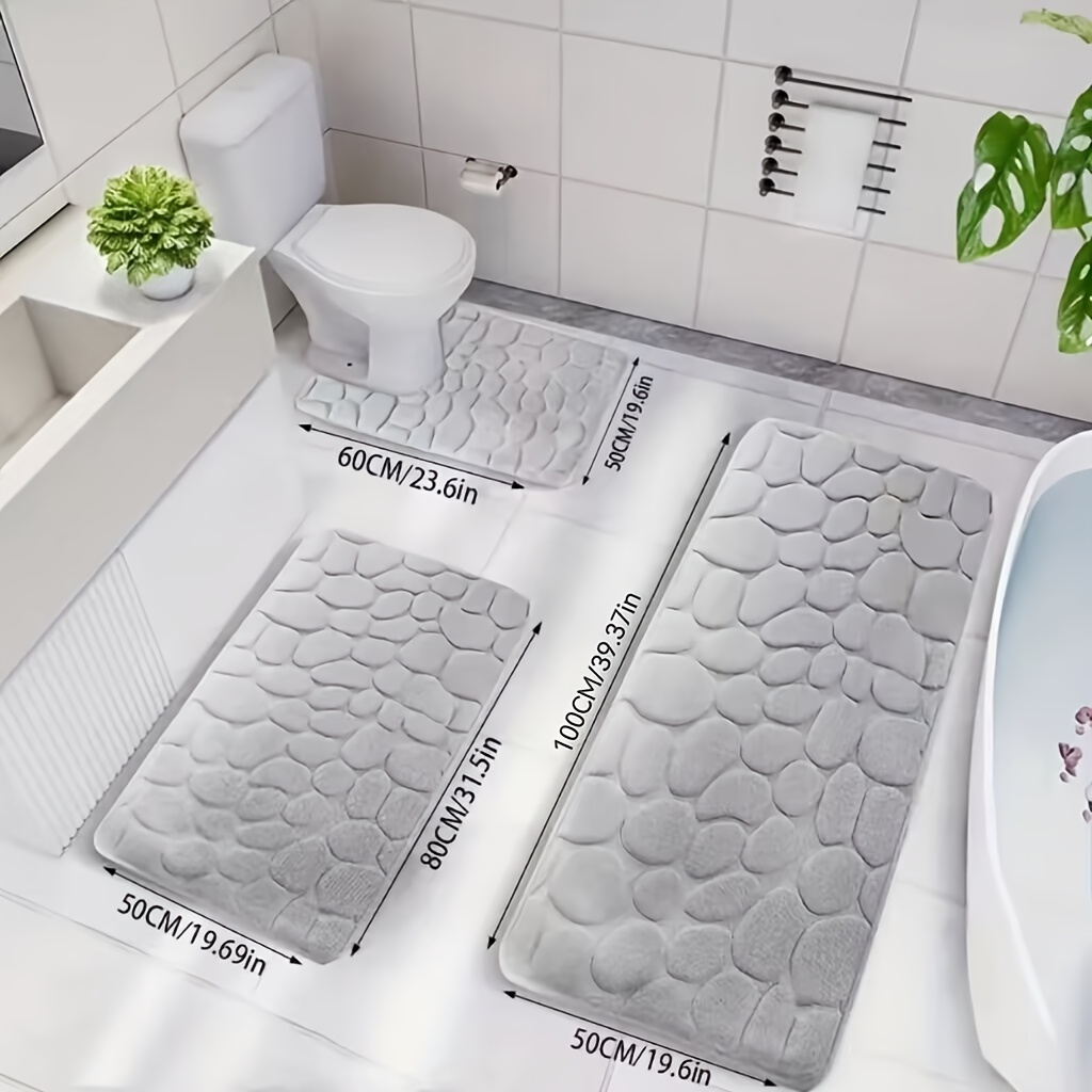 TEMU 3 Bath Mats, Absorbent And Washable, Non-slip Bath Mats, Machine Washable Carpets, Soft And Comfortable, Bathroom Carpets, Kitchen Carpets,
