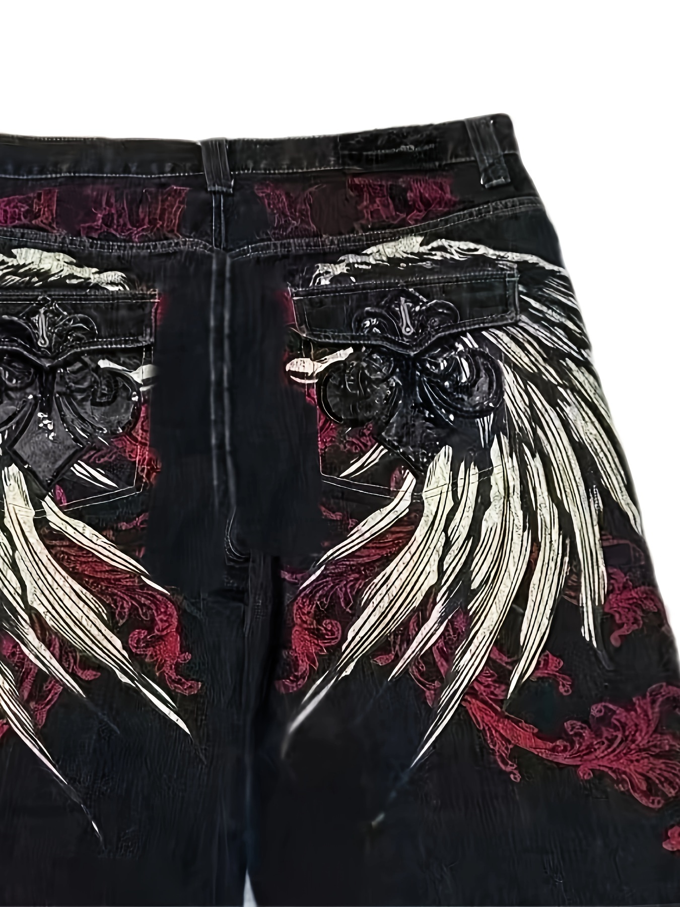 men's gothic punk hip-hop wings print denim jeans