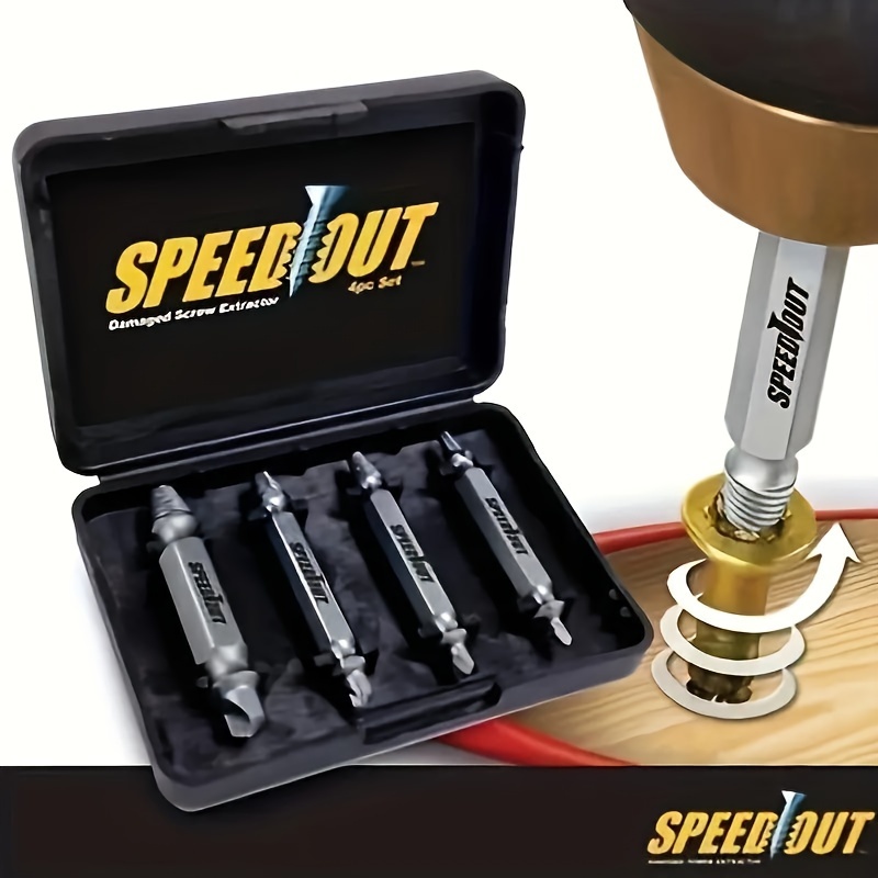 4pcs Effortlessly Remove Broken Screws with Steel Speed Out Extractor Drill Bit Set