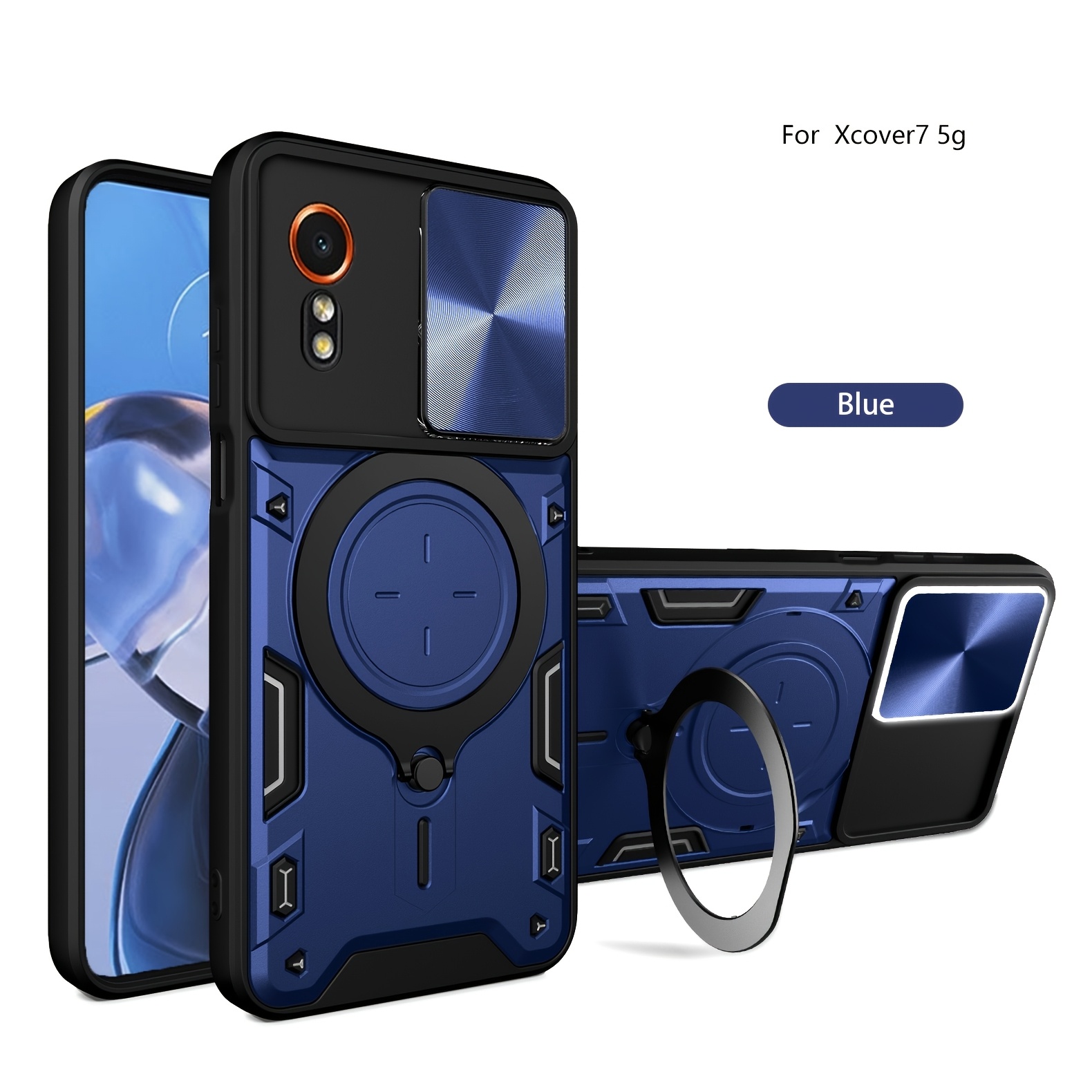 TEMU Phone Case: For 7 5g Case, With Slide Camera Cover, Heavy Duty Protective Durable Sturdy With Rotatable Big Ring Kickstand Phone Case