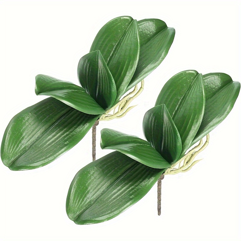 

2pcs Lifelike Artificial Orchid Leaves With 5 Leaves - Realistic Latex Touch, Home & Garden Decor And Parties