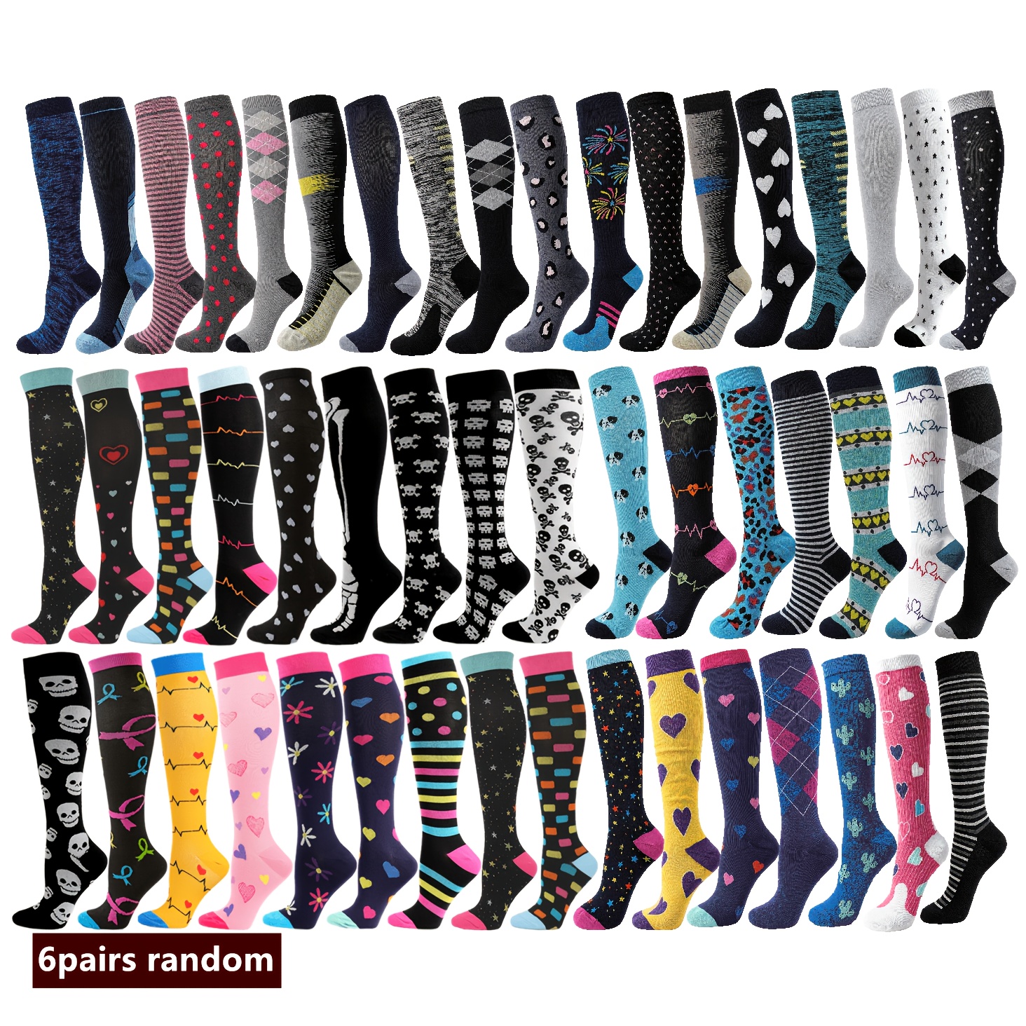 TEMU 6pairs Random Men Women Compression Socks Sport Cycling Running Yoga Football Accessories Basketball Hiking Tennis Skateboard Exercise Athletic
