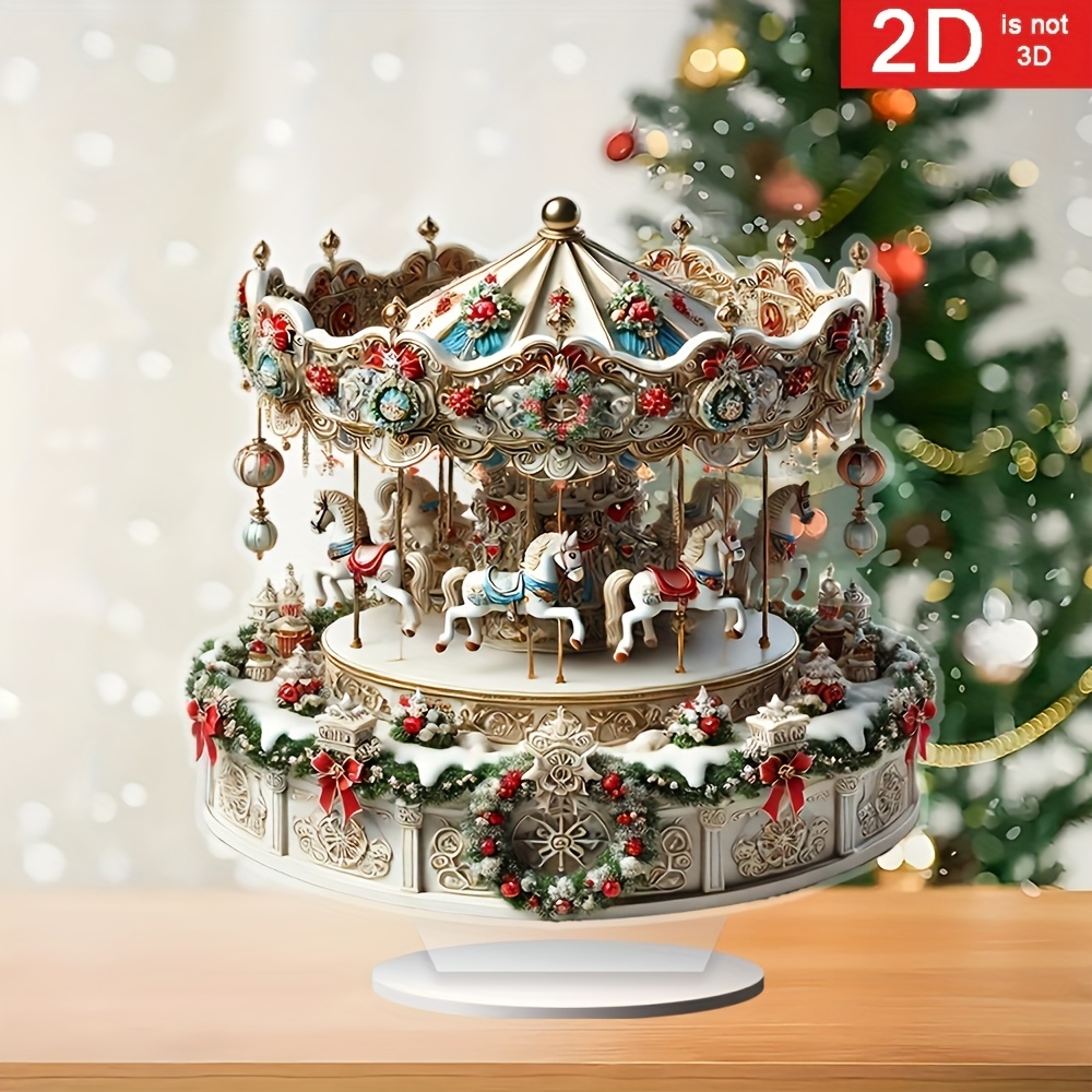 

Elegant Vintage Carousel Acrylic Tabletop Decor With Garland - Perfect Christmas Gift, No Power Needed