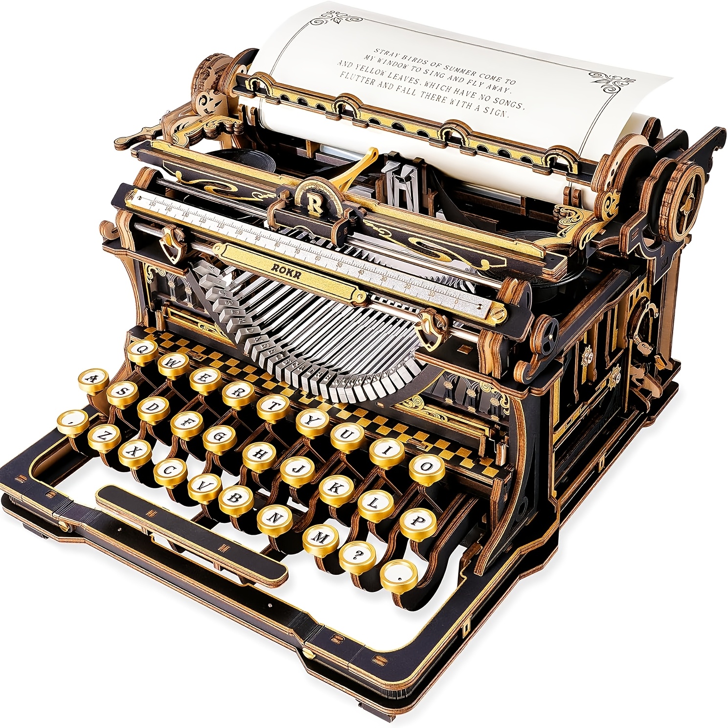 TEMU Robotime 3d Wooden Mechanical Puzzle, Vintage Typewriter Assembly Model Kit, Diy Craft & Desktop Decor, Unique Gift Idea For Adults&teens 14+