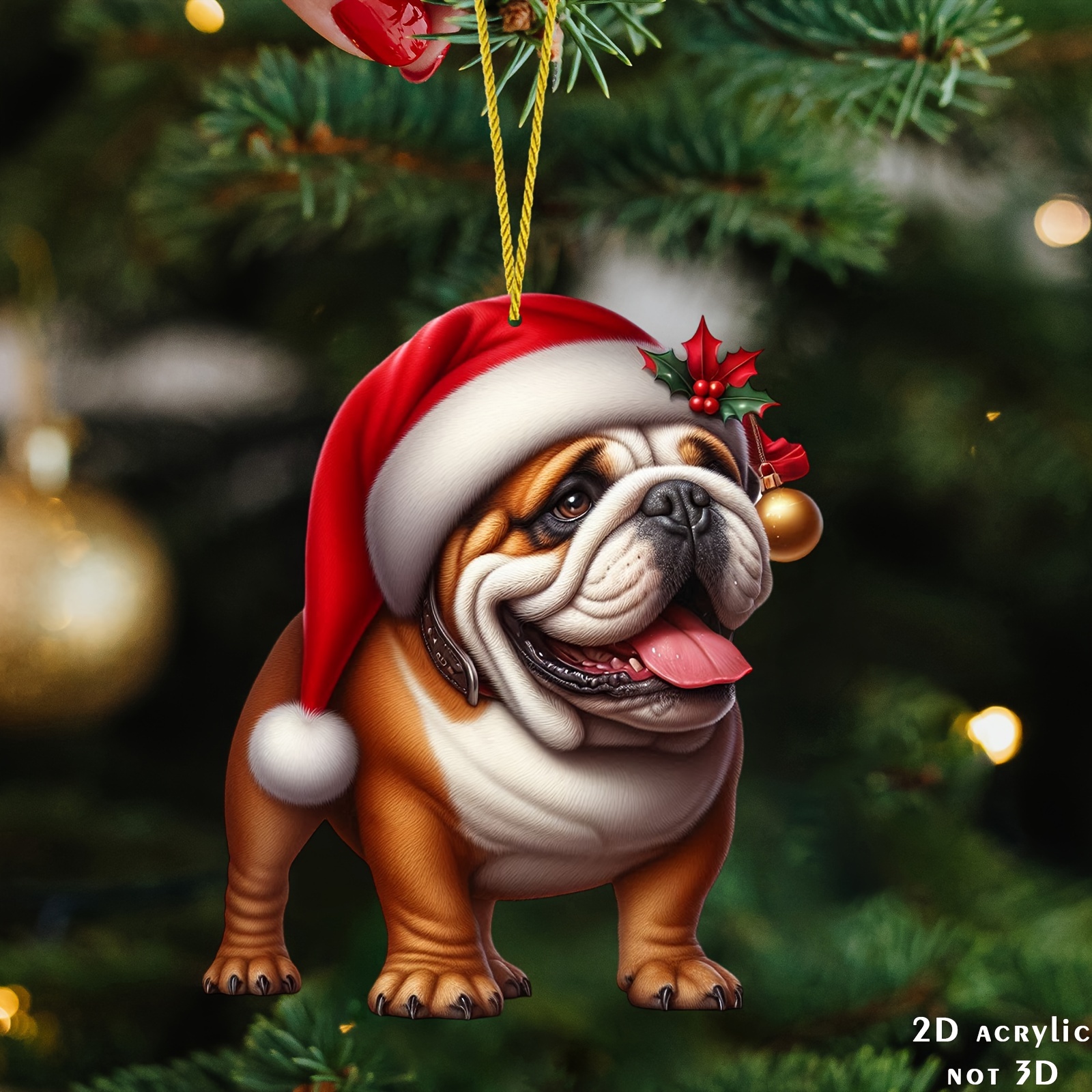 

Charm - 1 Pc Acrylic Bulldog Car Charm, Backpack And Gift Box Decoration, Festive Santa Hat Bulldog For Seasonal Decor, Christmas Tree Ornament, No Feathers, Non-electric Holiday Accessory