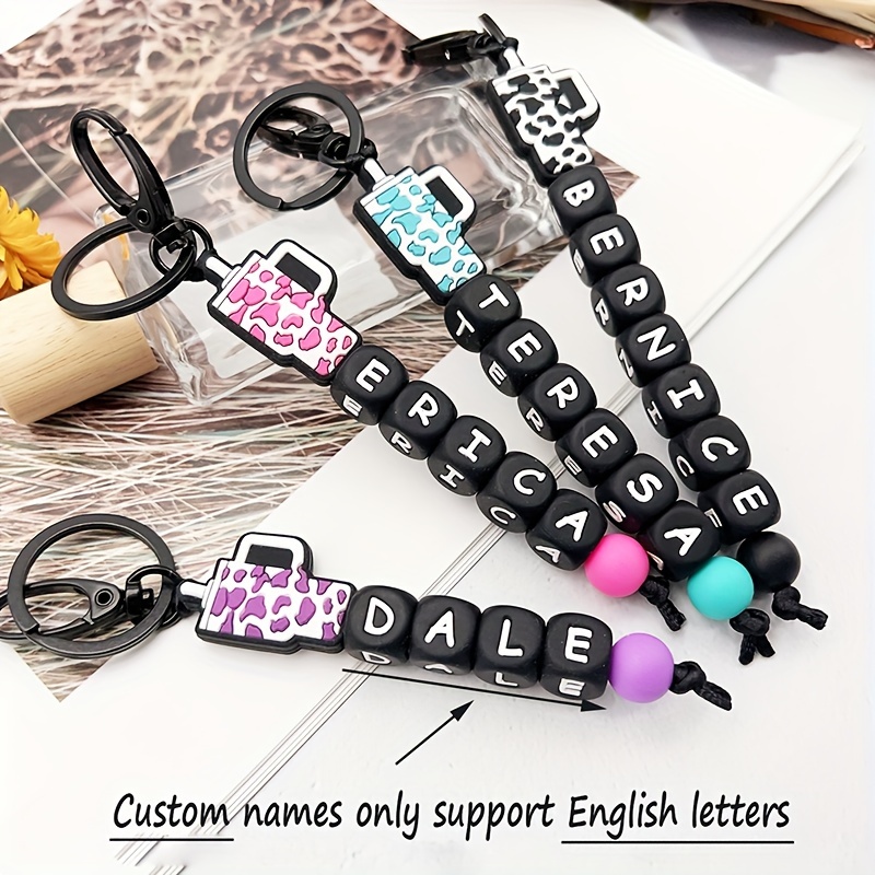 

1pc Custom Name Silicone Beaded Keychain, Travel Cup Charm, Personalized Keyring With English Letters, Gift For Best Friend